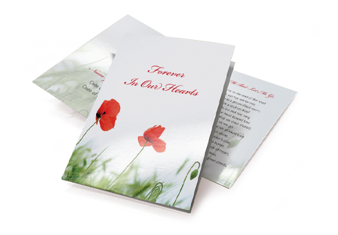 A poppy designed keepsake card showing a poem on the inside